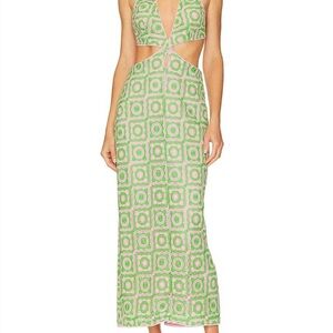 Show Me Your MuMu Green and White Backless Dress